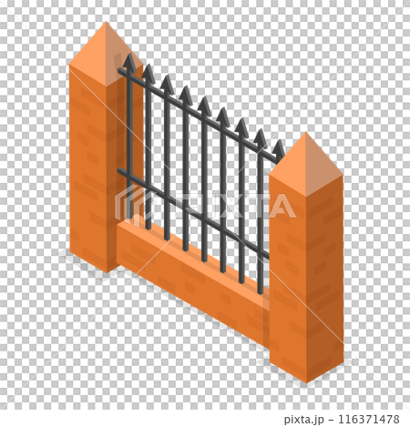 3D Isometric Flat  Set of Terrace Fences and Gates. Item 1 116371478