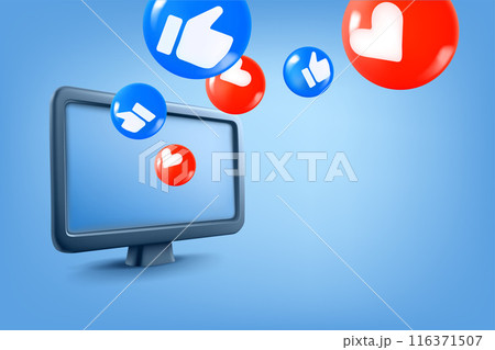 Social media reaction with red hearts and thumbs symbols. 3d vector illustration Social media reaction with red hearts and thumbs symbols. 3d vector illustration 116371507
