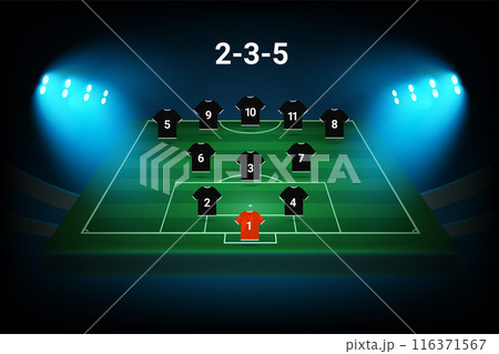 2-5-3 football team formation template. Soccer players with numbers. Vector template 116371567