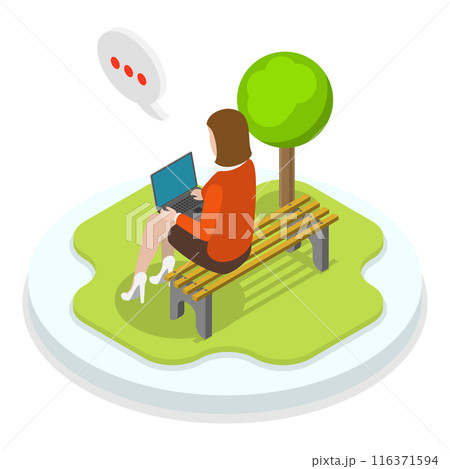 3D Isometric Flat Illustration of Hybrid Work. Item 1 3D Isometric Flat Illustration of Hybrid Work. Item 1 116371594