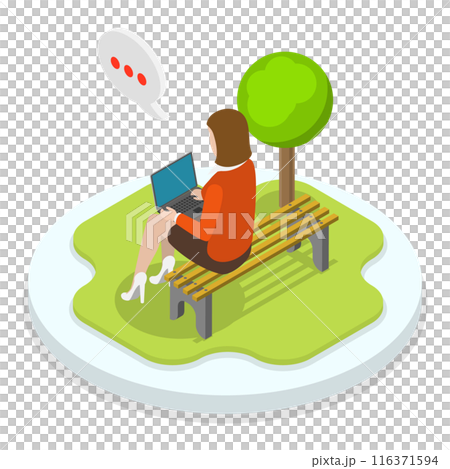 3D Isometric Flat Illustration of Hybrid Work. Item 1 3D Isometric Flat Illustration of Hybrid Work. Item 1 116371594