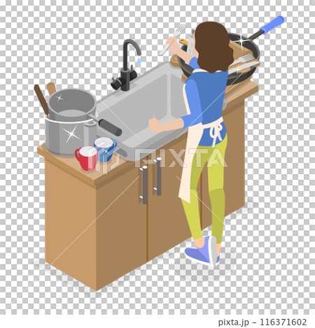 3D Isometric Flat  Illustration of Messy vs Clean Kitchen. Item 1 116371602