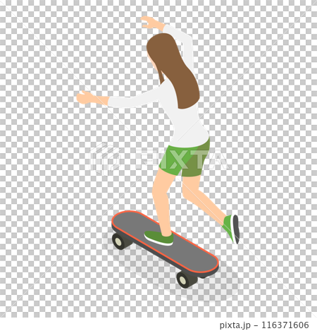 3D Isometric Flat  Set of Roller Skating Girls. Item 1 116371606