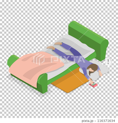 3D Isometric Flat  Illustration of Sleepy Early Morning. Item 1 116371634