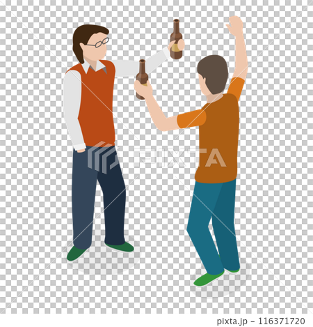 3D Isometric Flat  Set of Drunk People. Item 3 116371720