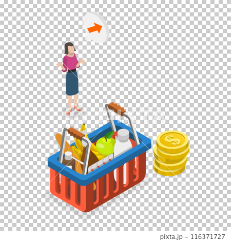 3D Isometric Flat  Illustration of Consumer Price Index Growth. Item 1 116371727