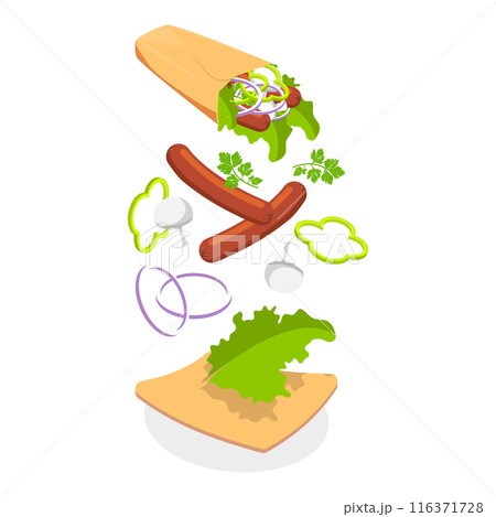 3D Isometric Flat  Set of Shawarmas. Item 3 116371728