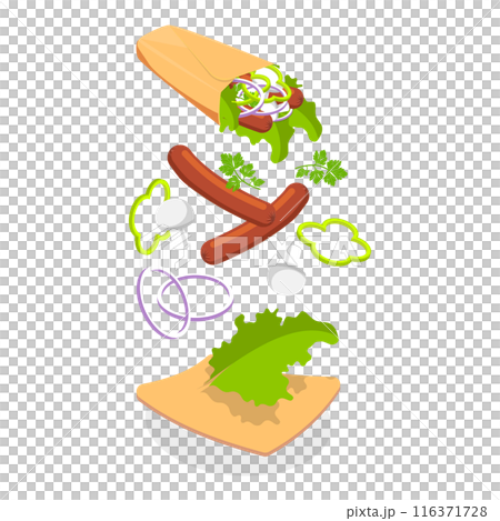 3D Isometric Flat  Set of Shawarmas. Item 3 116371728