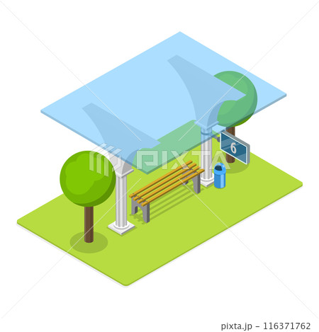 3D Isometric Flat  Set of Railway Station Elements. Item 5 116371762