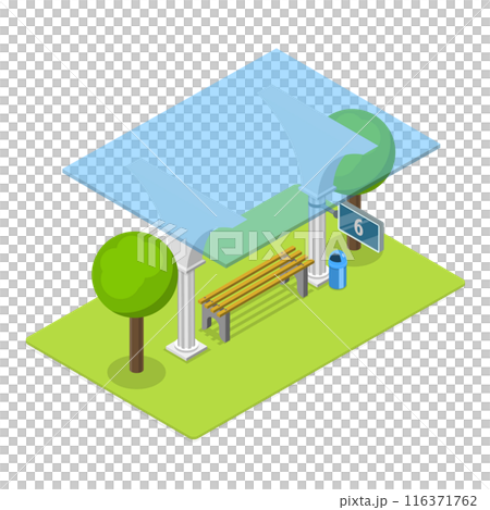 3D Isometric Flat  Set of Railway Station Elements. Item 5 116371762