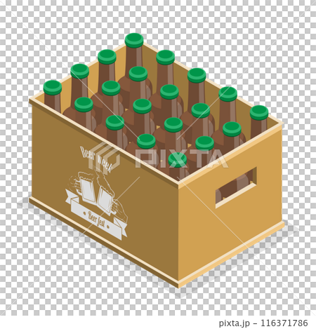 3D Isometric Flat  Set of Crates with Beer Bottles. Item 1 116371786