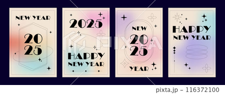 Minimalist Christmas aesthetic template set. 2025 New Year gradient background trendy style. Y2k bling element minimalist design. 116372100