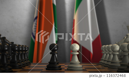 Italy and India Flags with Chess Game 3D Illustration. Politics Concept, Government Conflict 116372468