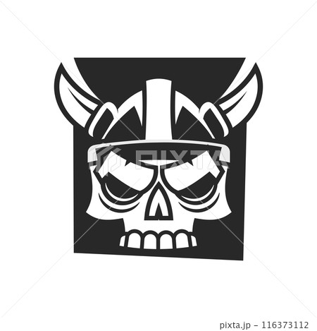 Scandinavian Viking design. Dragon head painted in Old Norse Celtic style, isolated on black, 116373112