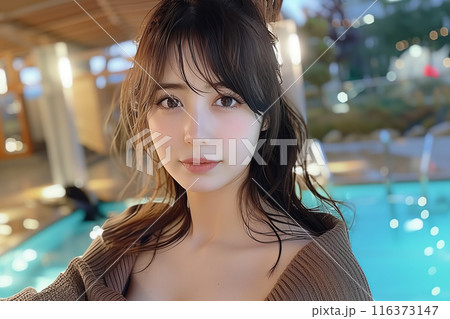 プールを楽しむ可愛い女性 116373147