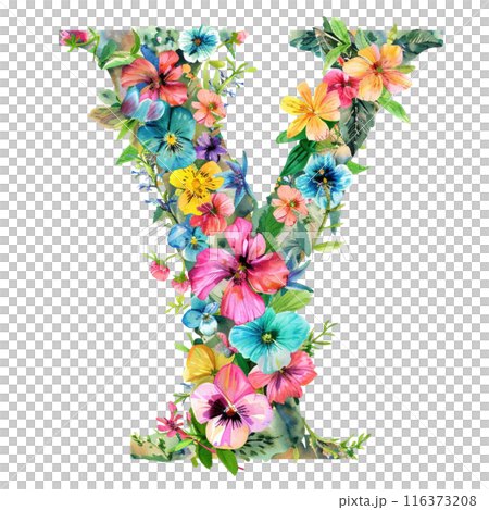 Letter Y Adorned with Beautiful Florals | Watercolor Letter with Flowers | Decorative Letter 116373208