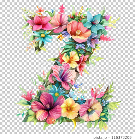 Letter Z Adorned with Beautiful Florals | Watercolor Letter with Flowers | Decorative Letter 116373209