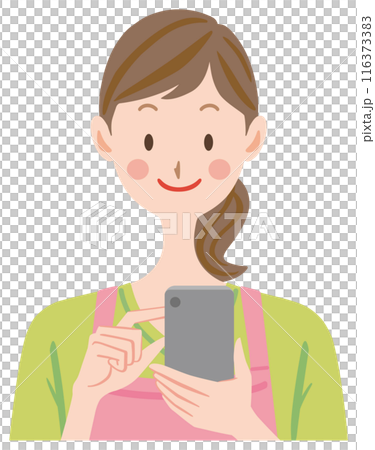 Illustration of a housewife operating a smartphone Illustration of a housewife operating a smartphone 116373383