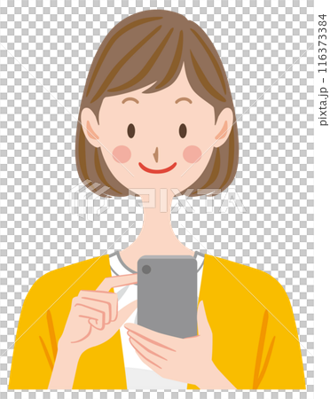 Illustration of a woman operating a smartphone Illustration of a woman operating a smartphone 116373384