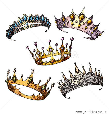 crown queen set sketch hand drawn vector 116373403