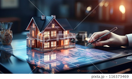 virtual model of a house, rent, sell and mortgage concept virtual model of a house, rent, sell and mortgage concept 116373469