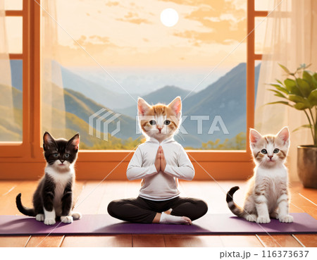Cute cats doing yoga. Generated by AI. Cute cats doing yoga. Generated by AI. 116373637
