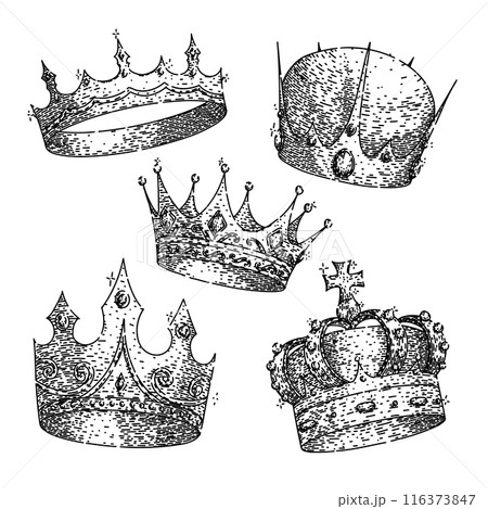 crown king set sketch hand drawn vector 116373847