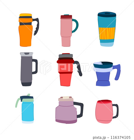 thermos cup set cartoon vector illustration 116374105