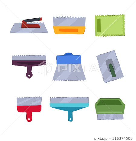 notched trowel set cartoon vector illustration notched trowel set cartoon vector illustration 116374509