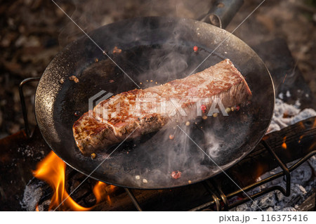 アウトドアでバーベキュー　typical barbecue dish outdoors 116375416