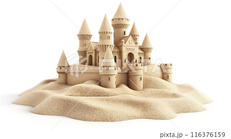 Sandcastle isolated on white background 116376159