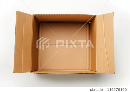 Opened cardboard empty box isolated on white background, top view 116376160