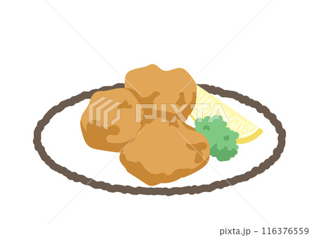皿に乗っている唐揚げのイラスト 116376559