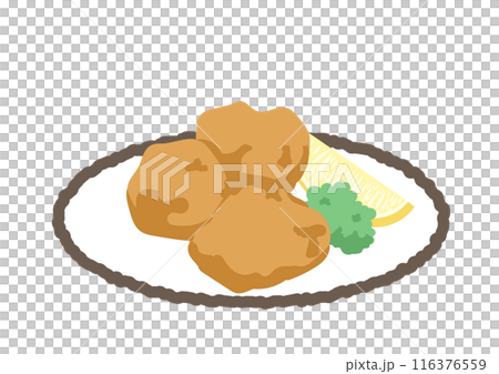 皿に乗っている唐揚げのイラスト 116376559