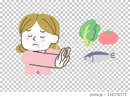 對食物挑剔的女人的插圖 對食物挑剔的女人的插圖 116376575