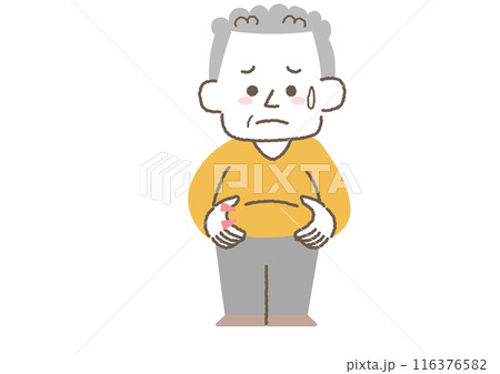 お腹の脂肪が気になるシニア男性のイラスト お腹の脂肪が気になるシニア男性のイラスト 116376582