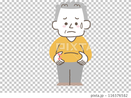 お腹の脂肪が気になるシニア男性のイラスト お腹の脂肪が気になるシニア男性のイラスト 116376582