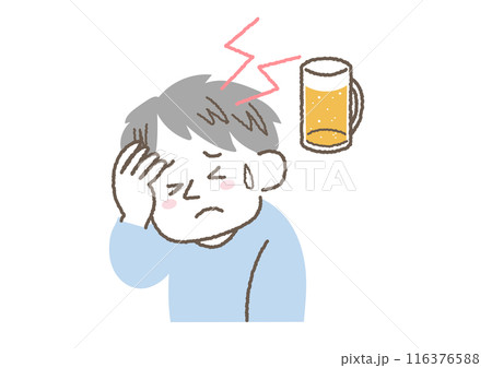 お酒の飲み過ぎで頭がいたい男性 116376588