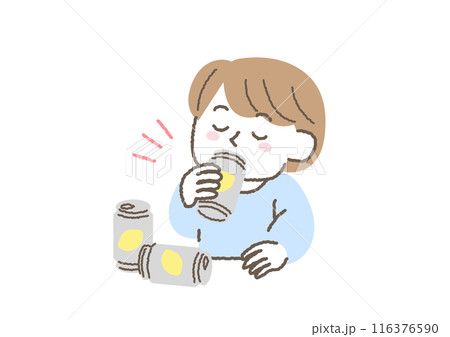 お酒（缶チューハイ）をたくさん飲んでいる女性 116376590