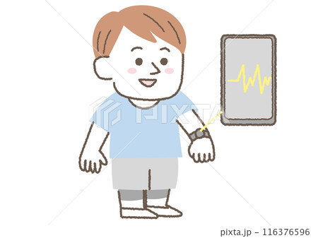 スマートウォッチで体調管理をする男性 116376596