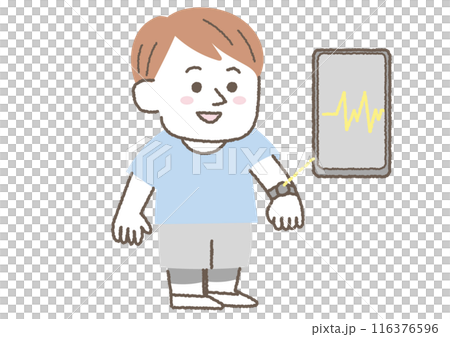 スマートウォッチで体調管理をする男性 116376596