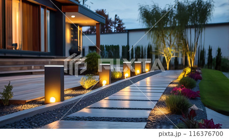 Modern Gardening and Landscaping: Illuminated Pathway Design for Residential Home Modern Gardening and Landscaping: Illuminated Pathway Design for Residential Home 116376700