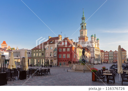 Facades of old colorful houses on the Town Hall Square in Poznan Facades of old colorful houses on the Town Hall Square in Poznan 116376726