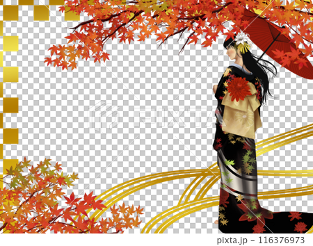 秋季葉子和日本衣服婦女 秋季葉子和日本衣服婦女 116376973
