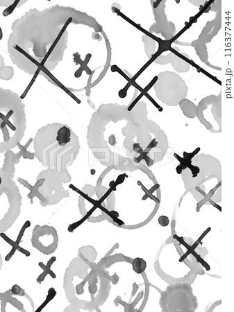 モノクロの手描き幾何学模様の水彩テクスチャ背景 116377444