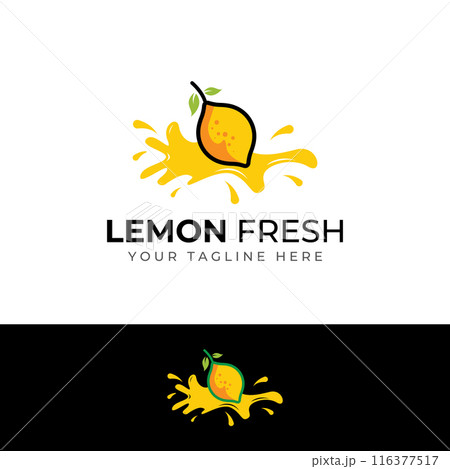 Fresh lemon fruit logo with leaves and fresh drink of lemon fruit. Logo vector illustration modern template. 116377517