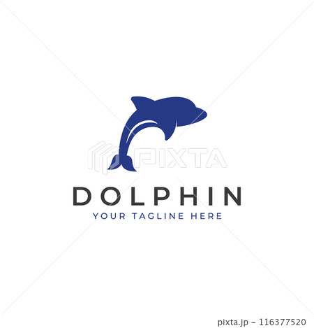 Dolphin logo. Dolphin jumping on the waves of sea or beach. With vector illustration editing. 116377520