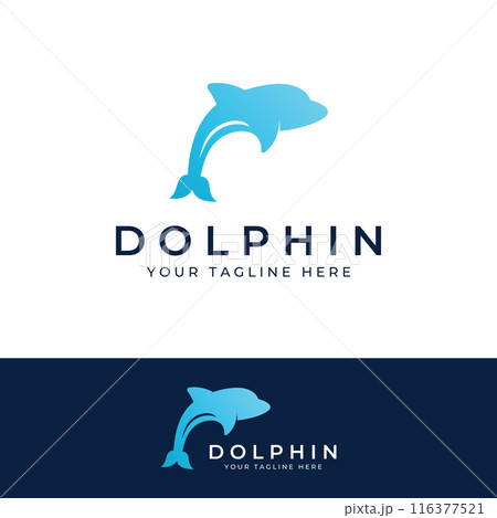 Dolphin logo. Dolphin jumping on the waves of sea or beach. With vector illustration editing. 116377521