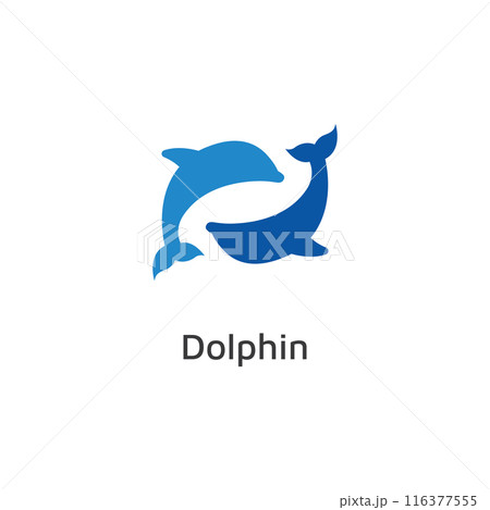 Dolphin logo. Dolphin jumping on the waves of sea or beach. With vector illustration editing. 116377555