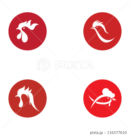 Chicken logo, rooster head logo with fish combination. Logo for company business, restaurant or restaurant or food stall. Using penditan simple vector illustration. 116377610